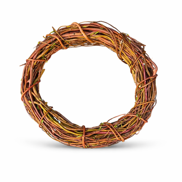 Woven grapevine wreath on a white background