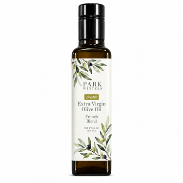 Bottle of Park Winters Organic Extra Virgin Olive Oil on a white background